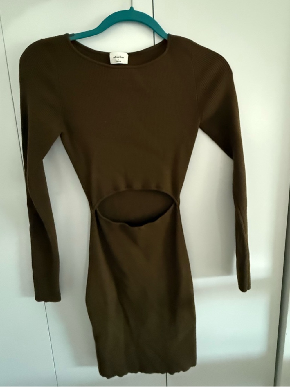 Wilfred Olive Green Long Sleeve Cutout Bodycon Dress